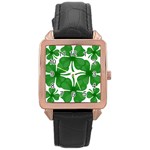 4 leaf clover Rose Gold Leather Watch 