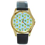 blue durians Round Gold Metal Watch