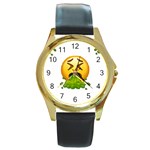 Emoji Puking Round Gold Metal Watch