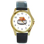 Emoji Curling Stone Round Gold Metal Watch