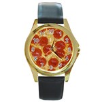 Pepperoni Pizza Round Gold Metal Watch