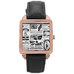 Creepy Newspaper Rose Gold Leather Watch 