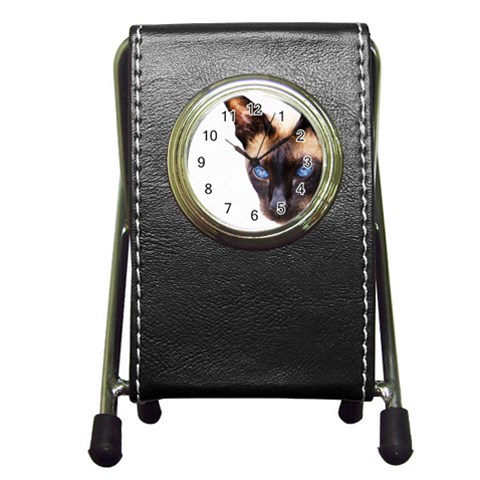 Siamese Cat Pen Holder Desk Clock from ArtsNow.com Front