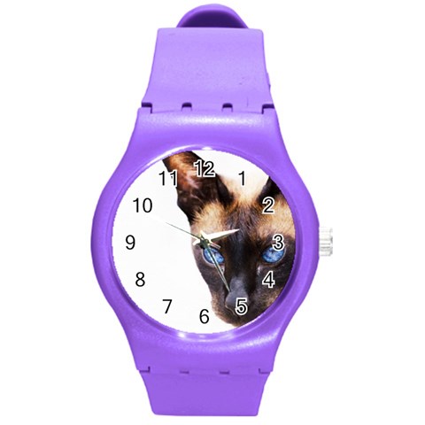 Siamese Cat Round Plastic Sport Watch (M) from ArtsNow.com Front