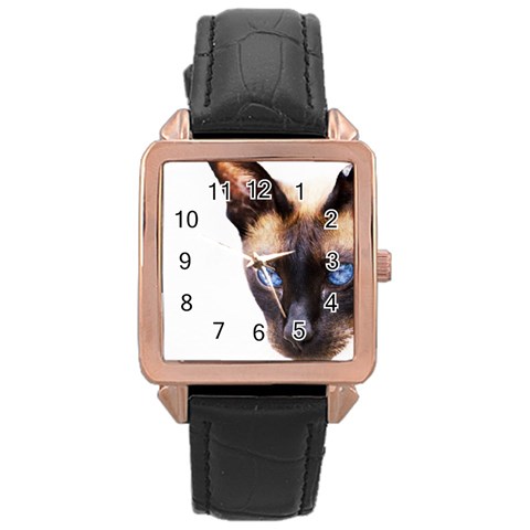 Siamese Cat Rose Gold Leather Watch  from ArtsNow.com Front