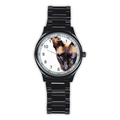 Siamese Cat Stainless Steel Round Watch from ArtsNow.com Front