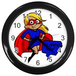 blonde super mom Wall Clock (Black)