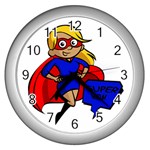 blonde super mom Wall Clock (Silver)