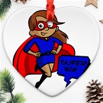 Brunette Super Mom Ornament (Heart)