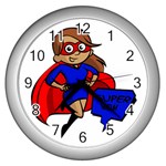 Brunette Super Mom Wall Clock (Silver)