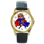 Brunette Super Mom Round Gold Metal Watch