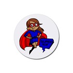 Brunette Super Mom Rubber Round Coaster (4 pack)