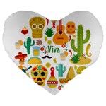 viva mexico Large 19  Premium Flano Heart Shape Cushion