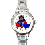 Black Super Mom Round Italian Charm Watch