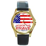 Memorial Day Grunge Round Gold Metal Watch