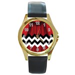 Black Lodge Chevron Round Gold Metal Watch