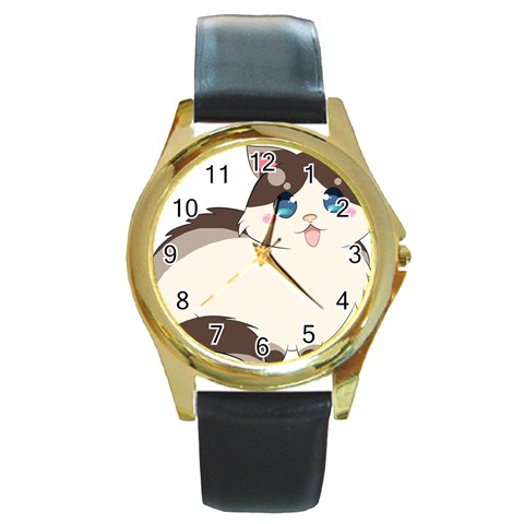 Ragdoll Cat for Life Round Gold Metal Watch from ArtsNow.com Front