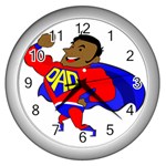 Fathers Day Black Super Dad Wall Clock (Silver)