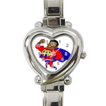 Fathers Day Black Super Dad Heart Italian Charm Watch