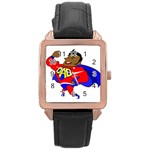 Fathers Day Black Super Dad Rose Gold Leather Watch 