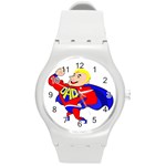 Fathers Day Blonde Super Dad Round Plastic Sport Watch (M)