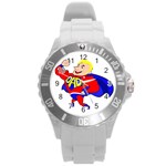 Fathers Day Blonde Super Dad Round Plastic Sport Watch (L)