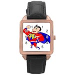 Fathers Day Super Dad Rose Gold Leather Watch 