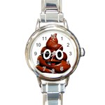 Happy Funny Poop Emoji Round Italian Charm Watch