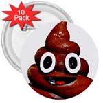 Happy Funny Poop Emoji 3  Button (10 pack)