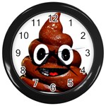 Happy Funny Poop Emoji Wall Clock (Black)