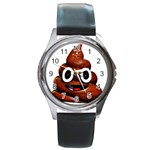 Happy Funny Poop Emoji Round Metal Watch