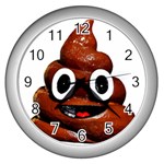 Happy Funny Poop Emoji Wall Clock (Silver)