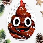 Happy Funny Poop Emoji Ornament (Oval Filigree)