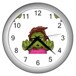 Emoji Zombie Woman Wall Clock (Silver)