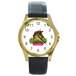 Emoji Zombie Woman Round Gold Metal Watch