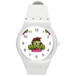 Emoji Zombie Woman Round Plastic Sport Watch (M)