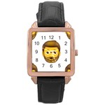 Emoji Bearded Man Rose Gold Leather Watch 