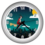 Halloween Witch Befana Wall Clock (Silver)