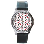 Halloween Skeleton Fish Round Metal Watch