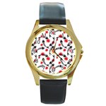 Halloween Skeleton Fish Round Gold Metal Watch