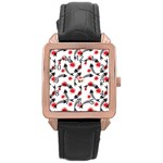 Halloween Skeleton Fish Rose Gold Leather Watch 