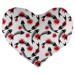 Halloween Skeleton Fish Large 19  Premium Flano Heart Shape Cushion