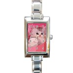 pink fluffy kitten Rectangle Italian Charm Watch