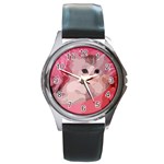 pink fluffy kitten Round Metal Watch