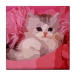 pink fluffy kitten Tile Coaster