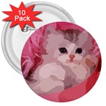 pink fluffy kitten 3  Button (10 pack)