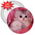 pink fluffy kitten 3  Button (100 pack)