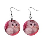 pink fluffy kitten 1  Button Earrings