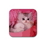 pink fluffy kitten Rubber Coaster (Square)