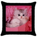 pink fluffy kitten Throw Pillow Case (Black)